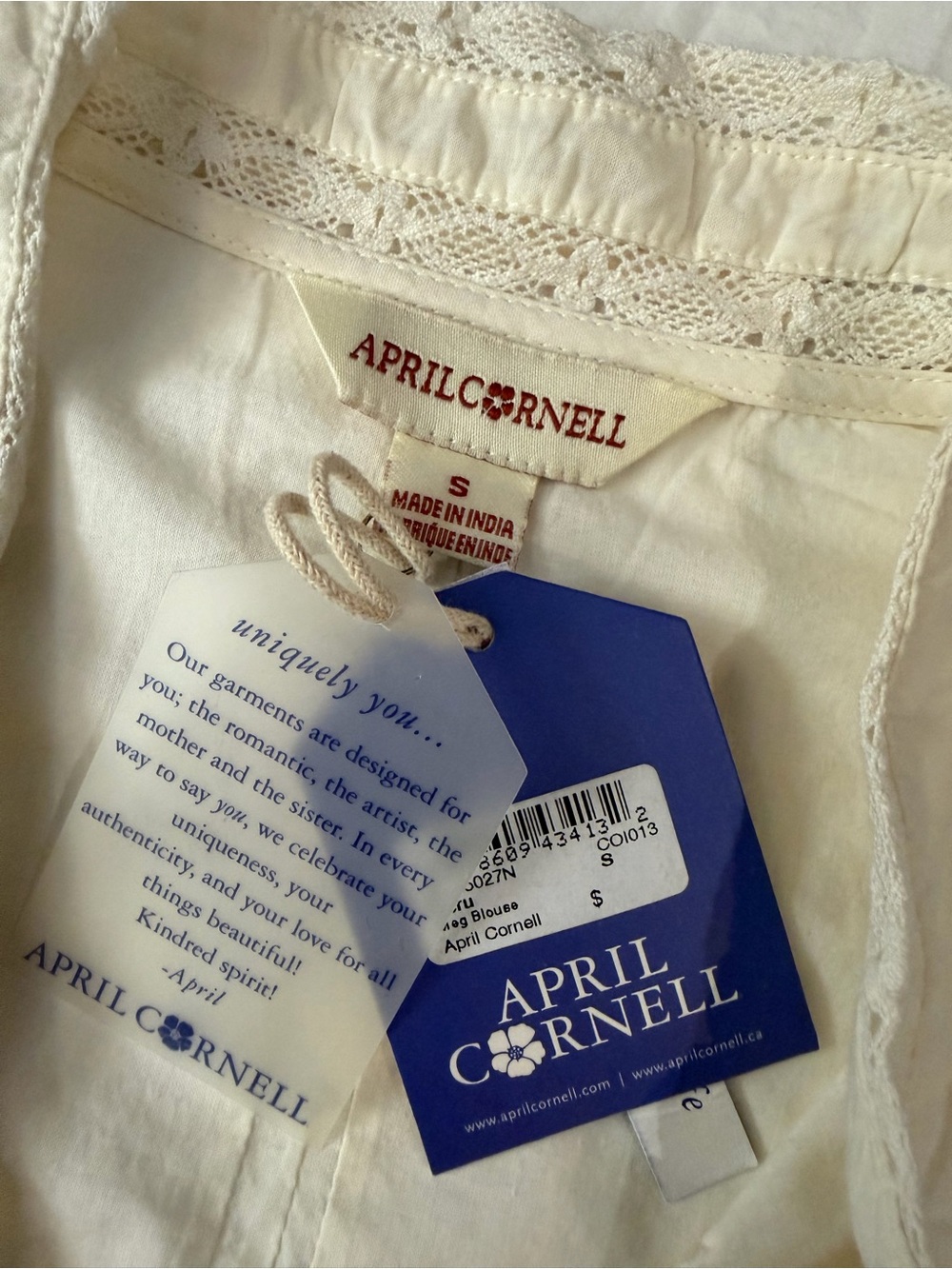 NWT APRIL CORNELL Meg Blouse Ecru Embroidered Crochet Flowers S - Picture 4 of 11